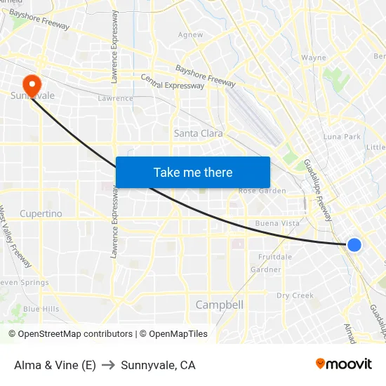 Alma & Vine (E) to Sunnyvale, CA map
