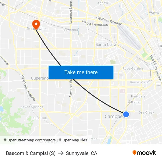 Bascom & Campisi (S) to Sunnyvale, CA map