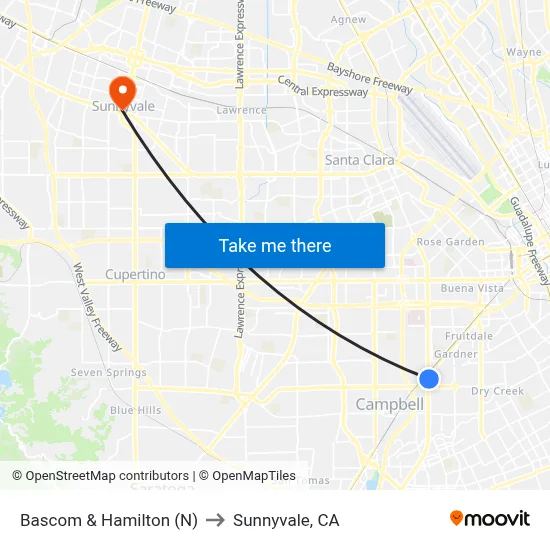 Bascom & Hamilton (N) to Sunnyvale, CA map