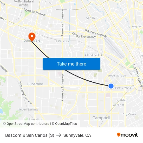 Bascom & San Carlos (S) to Sunnyvale, CA map