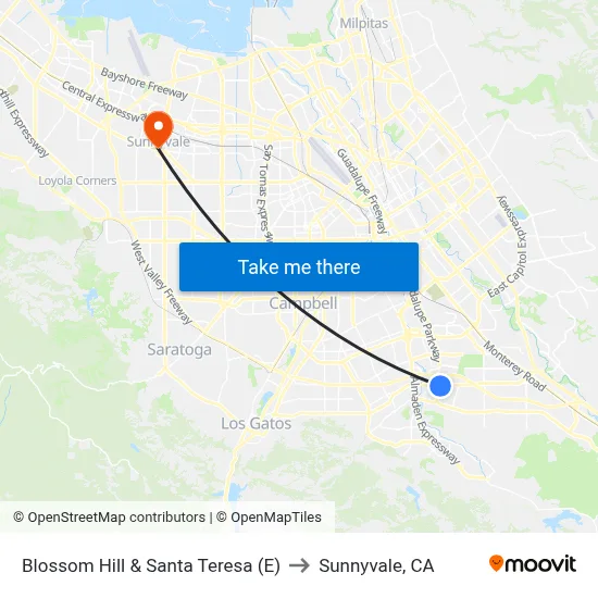 Blossom Hill & Santa Teresa (E) to Sunnyvale, CA map