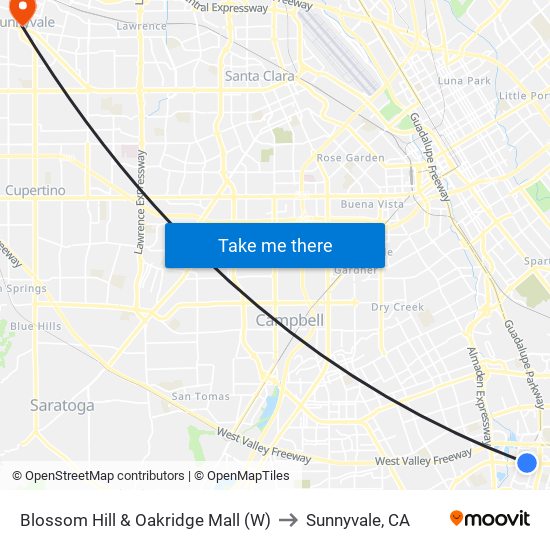 Blossom Hill & Oakridge Mall (W) to Sunnyvale, CA map