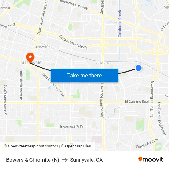 Bowers & Chromite (N) to Sunnyvale, CA map