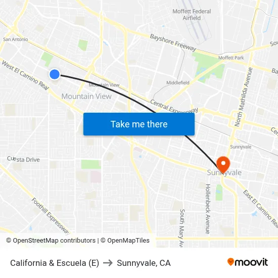 California & Escuela (E) to Sunnyvale, CA map