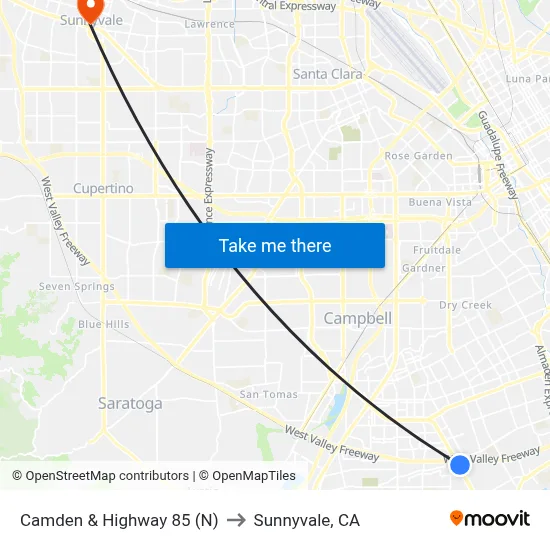 Camden & Highway 85 (N) to Sunnyvale, CA map