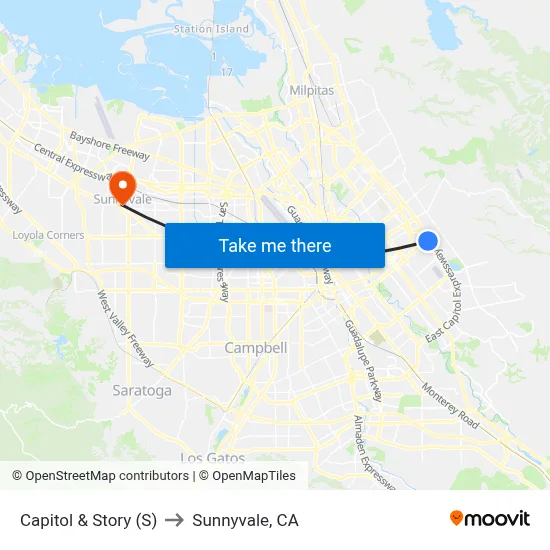 Capitol & Story (S) to Sunnyvale, CA map