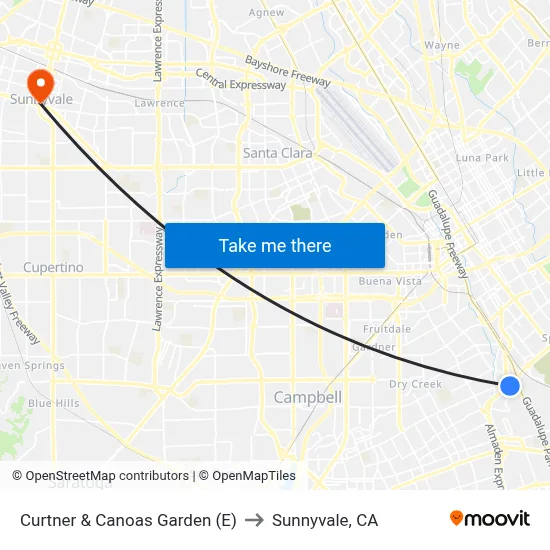 Curtner & Canoas Garden (E) to Sunnyvale, CA map