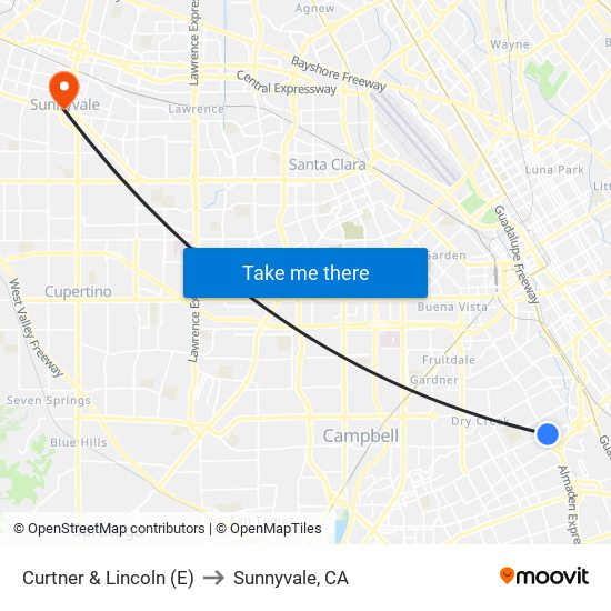 Curtner & Lincoln (E) to Sunnyvale, CA map