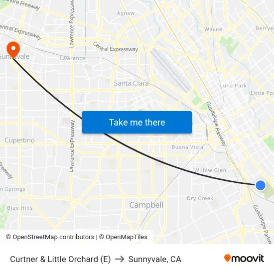 Curtner & Little Orchard (E) to Sunnyvale, CA map