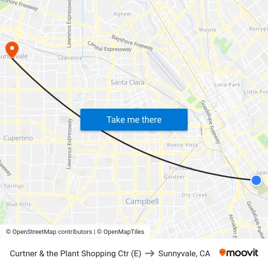 Curtner & the Plant Shopping Ctr (E) to Sunnyvale, CA map