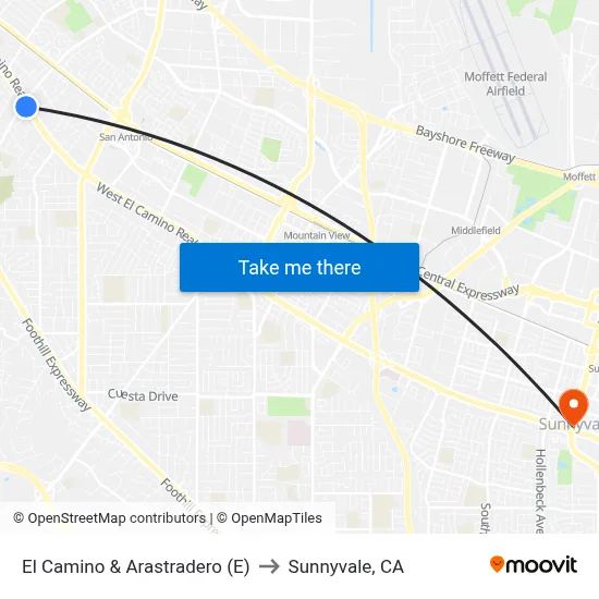 El Camino & Arastradero (E) to Sunnyvale, CA map