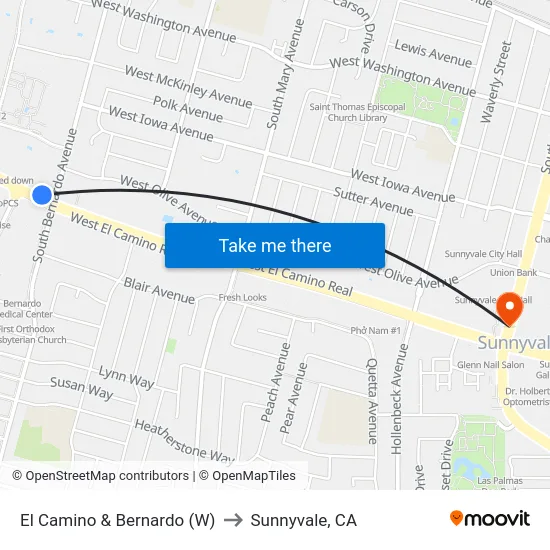 El Camino & Bernardo (W) to Sunnyvale, CA map