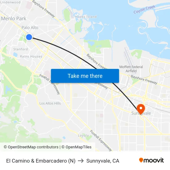 El Camino & Embarcadero (N) to Sunnyvale, CA map