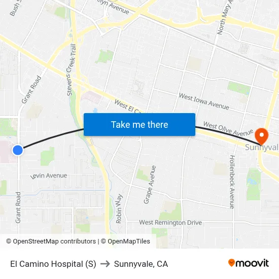 El Camino Hospital (S) to Sunnyvale, CA map