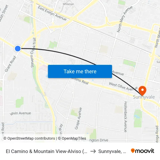 El Camino & Mountain View-Alviso (W) to Sunnyvale, CA map