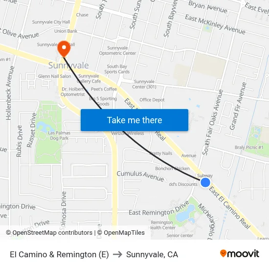 El Camino & Remington (E) to Sunnyvale, CA map