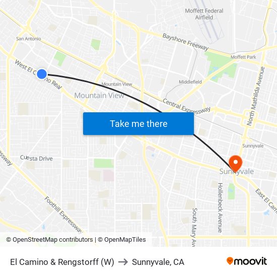 El Camino & Rengstorff (W) to Sunnyvale, CA map