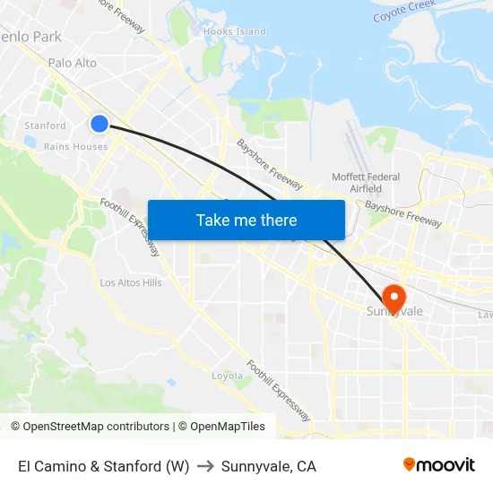 El Camino & Stanford (W) to Sunnyvale, CA map