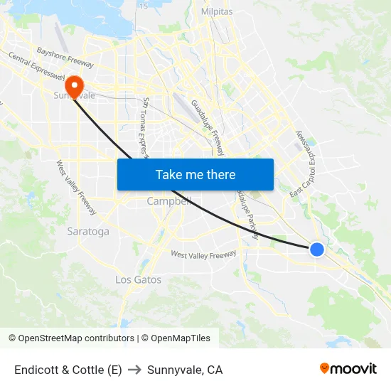 Endicott & Cottle (E) to Sunnyvale, CA map