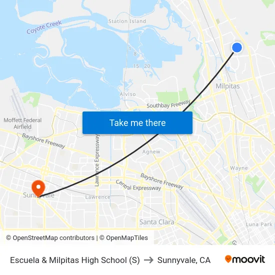 Escuela & Milpitas High School (S) to Sunnyvale, CA map