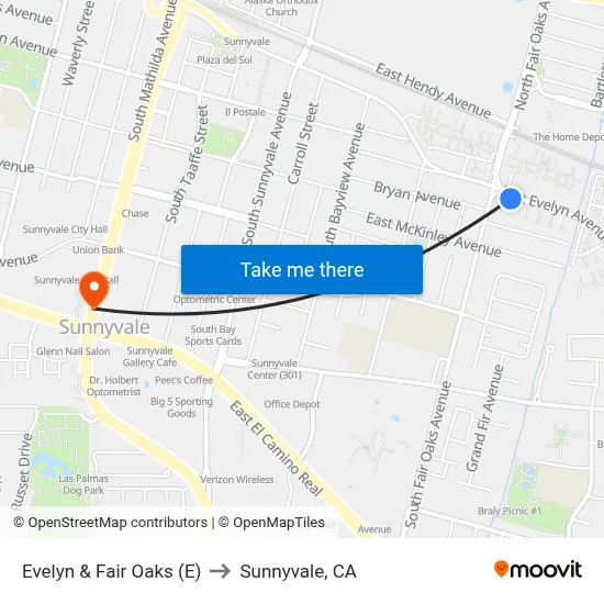 Evelyn & Fair Oaks (E) to Sunnyvale, CA map