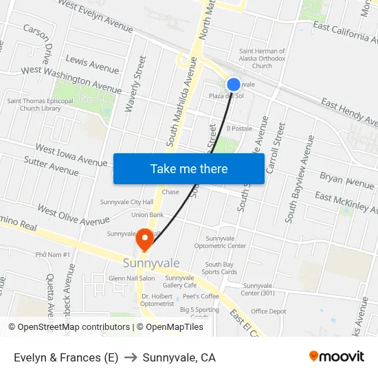 Evelyn & Frances (E) to Sunnyvale, CA map