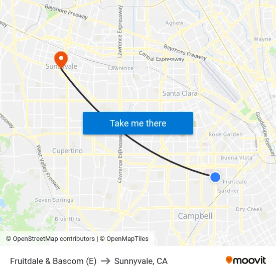 Fruitdale & Bascom (E) to Sunnyvale, CA map