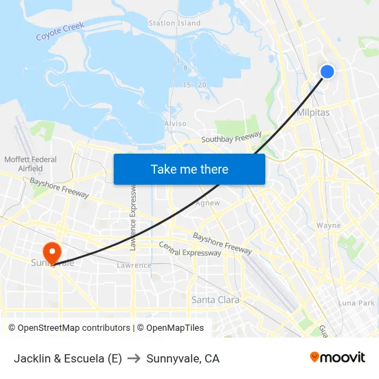 Jacklin & Escuela (E) to Sunnyvale, CA map