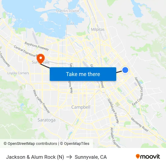 Jackson & Alum Rock (N) to Sunnyvale, CA map