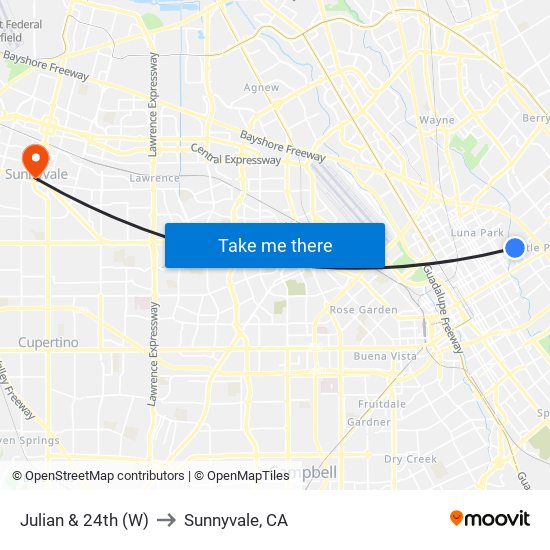 Julian & 24th (W) to Sunnyvale, CA map