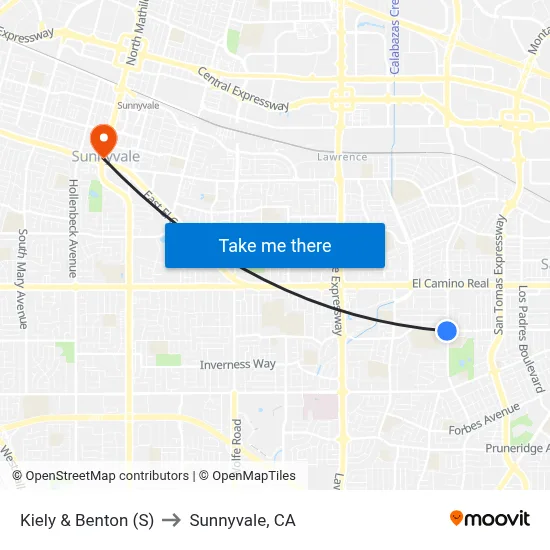 Kiely & Benton (S) to Sunnyvale, CA map
