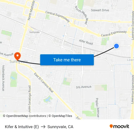Kifer & Intuitive (E) to Sunnyvale, CA map