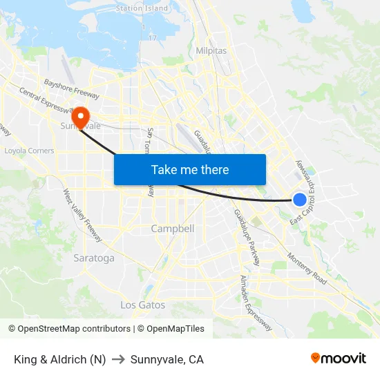 King & Aldrich (N) to Sunnyvale, CA map