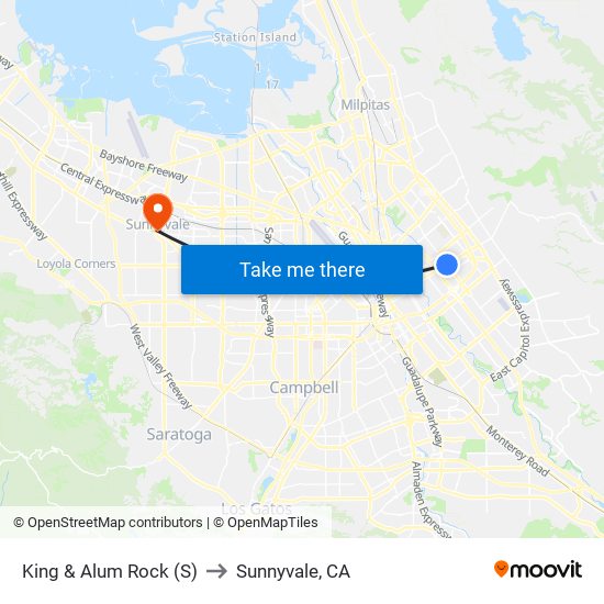 King & Alum Rock (S) to Sunnyvale, CA map