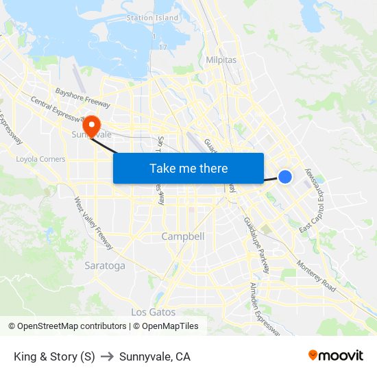 King & Story (S) to Sunnyvale, CA map