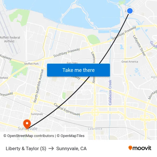 Liberty & Taylor (S) to Sunnyvale, CA map