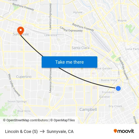 Lincoln & Coe (S) to Sunnyvale, CA map