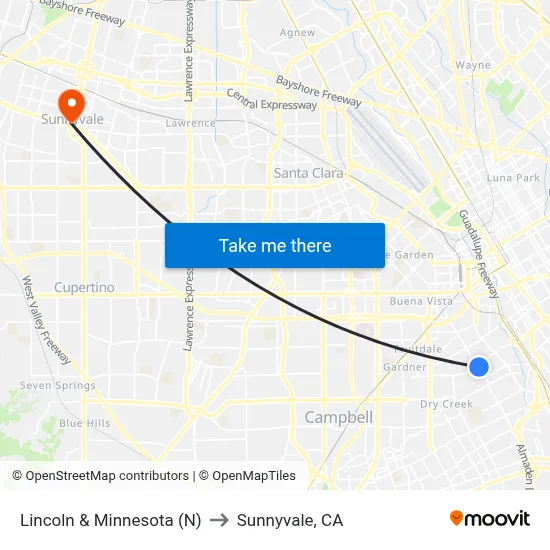 Lincoln & Minnesota (N) to Sunnyvale, CA map