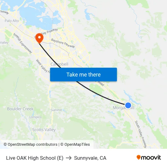 Live OAK High School (E) to Sunnyvale, CA map