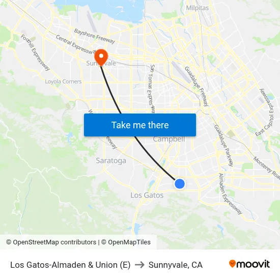 Los Gatos-Almaden & Union (E) to Sunnyvale, CA map