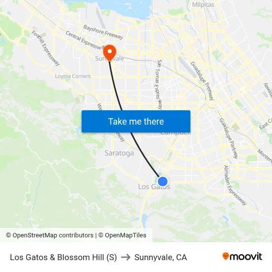 Los Gatos & Blossom Hill (S) to Sunnyvale, CA map