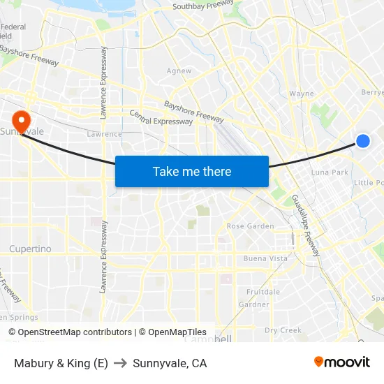 Mabury & King (E) to Sunnyvale, CA map