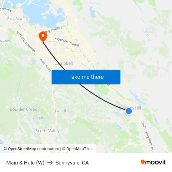 Main & Hale (W) to Sunnyvale, CA map