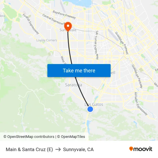Main & Santa Cruz (E) to Sunnyvale, CA map