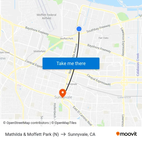 Mathilda & Moffett Park (N) to Sunnyvale, CA map