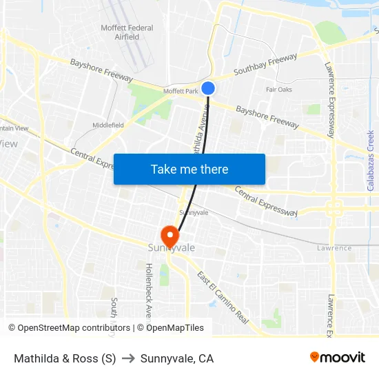 Mathilda & Ross (S) to Sunnyvale, CA map