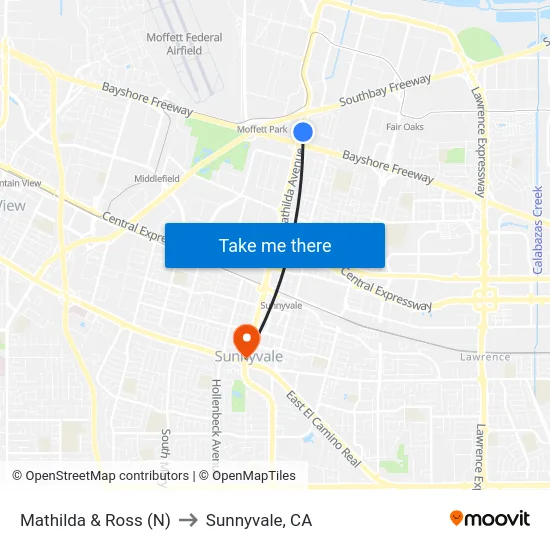 Mathilda & Ross (N) to Sunnyvale, CA map