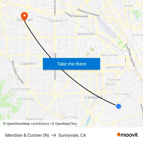 Meridian & Curtner (N) to Sunnyvale, CA map