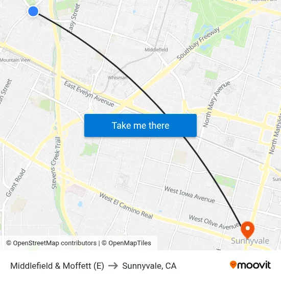 Middlefield & Moffett (E) to Sunnyvale, CA map