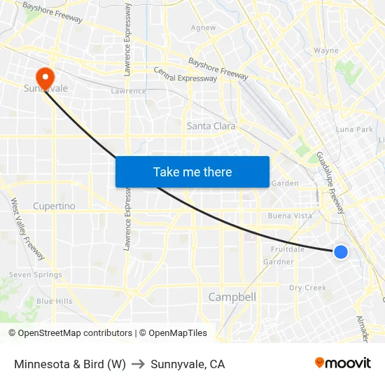 Minnesota & Bird (W) to Sunnyvale, CA map
